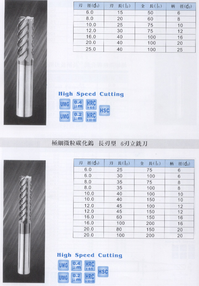 极细微粒碳化钨 6刃立铣刀